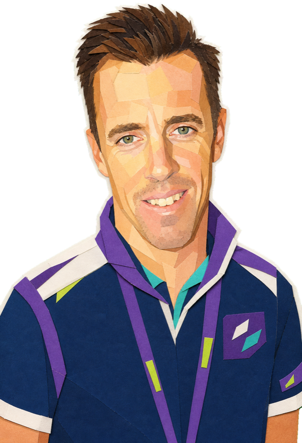 Mat Hayman paper-collage staff portrait