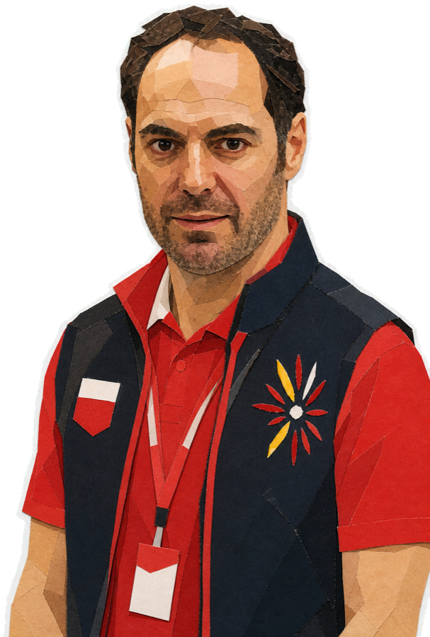 Raphael Jeune paper-collage staff portrait