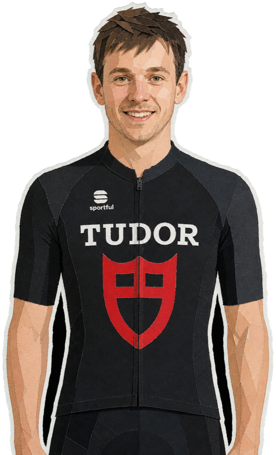 Michael Storer paper-collage portrait in the 2026 Tudor kit